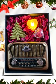 Resim MN6 NS Hediye Seti-Nostaljik Radyo&Kalp Anahtarlık&PilliMum&Yılbaşı Simli Çam&Tebrik Kartı Hediye Kutusu 