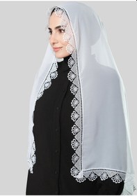 Resim Hürrem Bone Beyaz Namaz Başörtüsü Şal Şifon Güpürlü 202106 42 