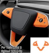 Resim Honeybeeshop Tesla Model 3 Highland 2024 Üst Direksiyon Paneli Trim Turuncu Aksesuar 