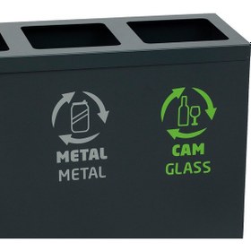 Resim 4'lü Metal Sıfır Atık Kutusu Geri Dönüşüm Çöp Kovası + Pil Kutusu N11.210 