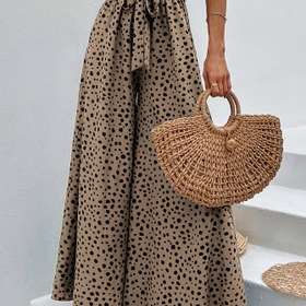 Resim Kadınlar için Ayarlanabilir Bel Bağı ile Püskül Desenli Geniş Paça Pantolon - Rahat Kesim Uzun Pantolon, Makinede Yıkanabilir Tüm Sezonlara Uygun Günlükten Resmiye Şık Şık Pantolon 