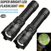 Resim 2 Adet Süper Parlak El Feneri, USB Şarj Edilebilir, Uzaktan Yakınlaştırma, Geniş Işın, Balıkçılık, Keşif ve İş Aydınlatması için Taşınabilir Acil Durum Aydınlatma Feneri 