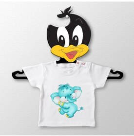 Resim Kişiye Özel Sevimli Ördek Tasarımlı Ahşap Çocuk Elbise Askısı - 1 Çok Renkli 