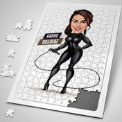 Resim Kırbaçlı Deri Kıyafetli Kadın Karikatürlü Puzzle 