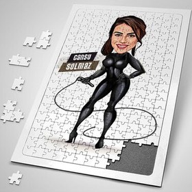 Resim Kırbaçlı Deri Kıyafetli Kadın Karikatürlü Puzzle 