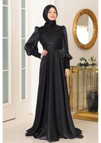 Resim Raika Moda Omuz Ve Kol Detaylı Yağmur Tesettür Büyük Abiye Siyah 