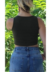 Resim Afri Kadın Koyu Yeşil Basic Ribana Atlet Crop Likralı Spor Üst Koyu Yeşil 