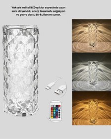 Resim Nrzsnt Kristal Tasarımlı Rgb Led Gece Lambası Kumandalı, Renk Değiştiren Dekoratif Işık 
