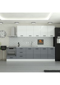 Resim 295 Cm Mutfak Dolabı Mdf Kapak Tezgah Dahil Yrkn295 98 Gri 