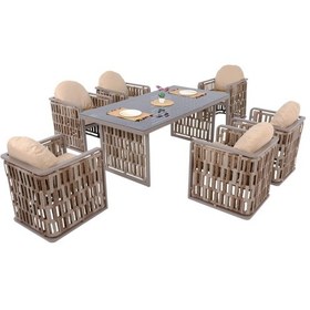 Resim Talia Rattan Bahçe Masa Takımı 100x200 6 Kişilik Bahçe Mobilyası Gri 