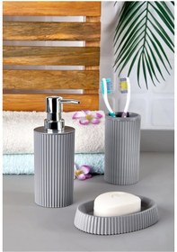 Resim Çizgili Banyo Seti 3'lü Açık Gri 