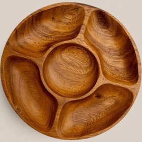 Resim Akasya Yuvarlak 5 Bölmeli Çerezlik Kahvaltılık Sunum Tabağı 33 Cm Kahverengi 