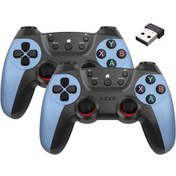 Resim Km-029 2.4g Bir İki Çiftli Kablosuz Denetleyici Desteği Pc / Linux / Android / Tvbox Mavi 