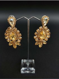 Resim Türkay Aksesuar Sarı Kristal Taşlı Kına Düğün Gelin Küpesi – Bijuteri Küpe 