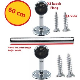 Resim Dolap Içi 60 Cm Yuvarlak Elbise Askı Borusu, Tavan Askı Aparatı Krom 