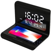 Resim Yaozixa Siyah Kablosuz Şarjlı Alarm Saat - Termometre Ve 10w Qi Telefon Şarj Fonksiyonu İle 3'ü Bir Arada Düğme Pil Dahil 