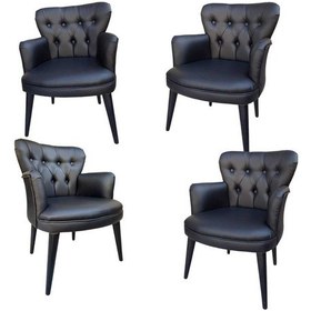 Resim 4 Adet Tekli Siyah Deri Ofis Koltuk Bekleme Koltuğu Çalışma Masa Sandalyesi Berjer 