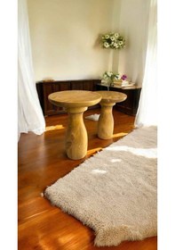 Resim Masif Ahşap Yan Sehpa Doğal 2 Li Zigon Ve Fiskos 