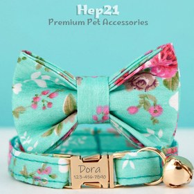 Resim Cat Collar Velvet Cat Collar with Bell 015263 - Fuchsia Bow Tie / L 