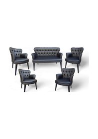 Resim 6 Kişilik Siyah Deri Ahşap Ayaklı Kollu Ofis Koltuk Takımı Misafir Koltuğu 2+1+1+1+1 