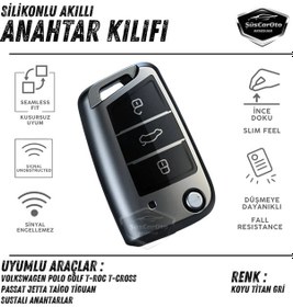 Resim Volkswagen Polo Golf T-roc T-cross Passat Jetta Taigo Tiguan Uyumlu Silikon Anahtar Kılıfı Oto Anahtar Kabı Darbe Emici Anahtarlık Koyu Titan Gri 00 Şüscaroto Aksesuar 