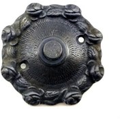 Resim Antika Tarz Dekoratif Pirinç Güllü Kapı Zili - 75mm, Oksit 