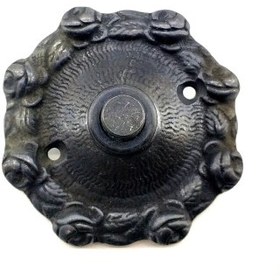 Resim Antika Tarz Dekoratif Pirinç Güllü Kapı Zili - 75mm, Oksit 