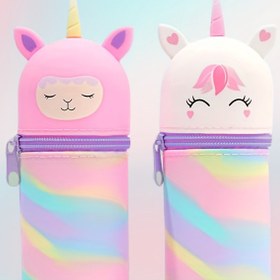 Resim Sevimli Hayvan Silikon Büyük Kapasiteli Geri Çekilebilir Öğrenci Kalem Tutucu Fermuarlı Cep - Gökkuşağı Desenli Pembe Unicorn Tasarımı, Dayanıklı ve Taşınabilir - Okul, Ofis, Seyahat, Kırtasiye Düzenleyici, Şirin Tasarım, Pürüzsüz Dokusu İçin İdeal 