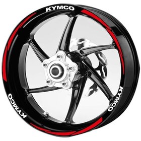 Resim Beyaz- Kymco -Yazılı-3-Parçalı-Reflektif -Kırmızı -Jant-Şeridi 