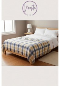 Resim Yumuşacık Scotch Battaniye 150 200 Cm Sıcak, Şık Ve Konforlu Tasarım Lacivert - Sarı 