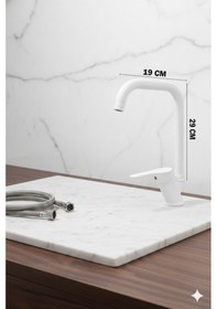 Resim 55-12 Mutfak Bataryası Köşe Borulu Eviye Musluğu Musluk Armatür Siyah Krom Gold Beyaz Renkler Beyaz 