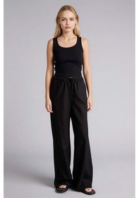 Resim Defacto Wide Leg Çift Cepli Beli Lastikli Standart Boy Keten Karışımlı Siyah Pantolon E1981ax25smbk27 Siyah 