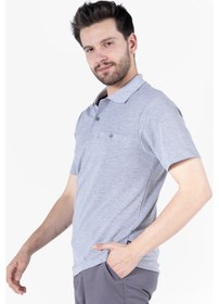 Resim Polo Yaka Fleto Cepli T-shirt Gri Melanj 