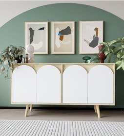 Resim Venezia Ahşap Ayaklı Bohem Konsol Safir Meşe Gövde -beyaz Kapak 150 Cm 