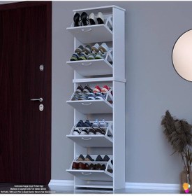 Resim Modilayn Verve Antre 52x194x26 Cm Lik 5 Düşer Kapak 10 Göz Bölmeli Ayakkabılık Beyaz 