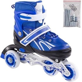 Resim Paten Ayarlanabilir 2+2 Ve 2+1+1 Işıklı Metal Gövde Alıştırma Pateni Çantalı Mavi 