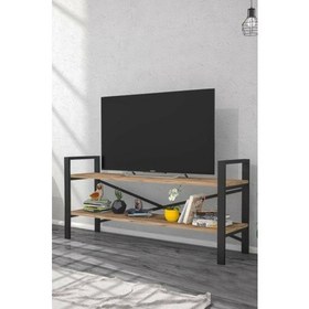 Resim Morpanya Metal Tv Sehpası Raflı Tv Ünitesi Televizyon Sehpası LCD Tv Masası Ceviz MP118 