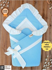 Resim Bebek Battaniyesi Kundağı %100 Pamuklu İnci Waffle Kumaş Yenidoğan Hastane Çıkışı Hediyelik Örtü Knd45498 Mavi 