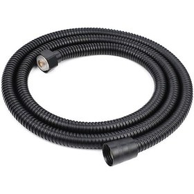 Resim Yapıtaşı Banyo Siyah Kısa Robot Duş Spiral Hortumu Örgülü 60 cm 