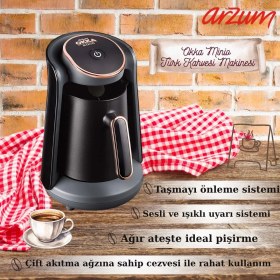 Resim Arzum OK004 Okka Minio Türk Kahvesi Makinesi Taşma Önleyici Sistem, 4 Fincan Kapasiteli, Bakır 