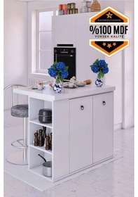 Resim Noma Mdf Mutfak Adası Mutfak Dolabı Ada Mutfak Yemek Masası Beyaz 