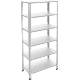 Resim Rafburada 6 Katlı Galvaniz Çelik Raf - Depo, Arşiv, Kiler, Dosya, Market Rafı - 31x93 cm-200 cm-1.50 mm 