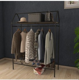 Resim Home Hanger Siyah Elbise Askılığı Raflı New Design Konfeksiyon Askısı 