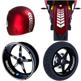 Resim Çınar Extreme Moto Rider 4'lü Sticker Seti Iç Dış Jant Şeridi Kask Çamurluk 