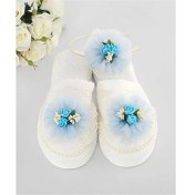 Resim Mavi Çiçek Dantelli Lohusa Terlik Taç Seti 39-40 Numara 