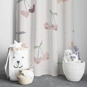 Resim Halı Vagonu HV102 Kiraz Desenli Çocuk Odası Kadife Kumaş Fon Perde - 70x280 / Tek Kanat 