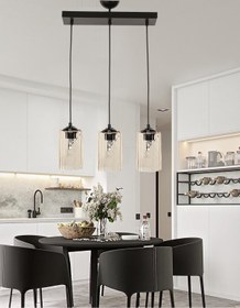 Resim DEKORANLA Şık Siyah 3 Katlı Salon Avizesi, modern ve zarif tasarım. 