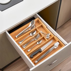 Resim Storemax M9263-55 Ölçü Ayarlı 5-7 Bölmeli Bambu Kaşıklık - Çekmece Içi Tezgah Üstü Kaşıklık Organizer 