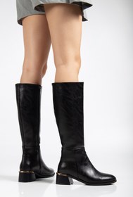 Resim FEMME Kadın Yuvarlak Burun Fermuarlı Kalın Topuklu Günlük çizme Honera 