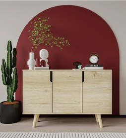 Resim Verona 120 Cm Konsol, Kahve Köşesi, Tv Ünitesi, Çok Amaçlı Ahşap Ayaklı Konsol Safir Meşe 